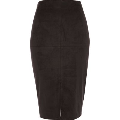 Black faux suede pencil skirt